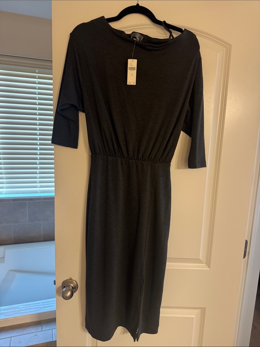 Anthropologie Charcoal Black Midi Dress with Elastic Waist